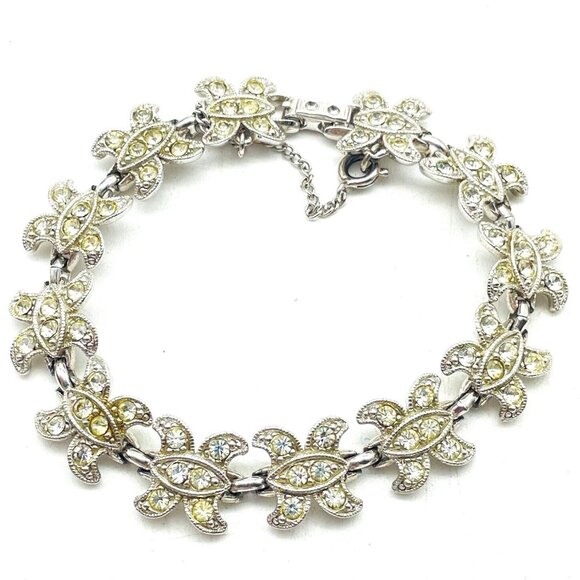 BOGOFF Vintage Rhinestone Bracelet Silver Tone Safety Chain Butterfly Links Gift - Picture 1 of 6